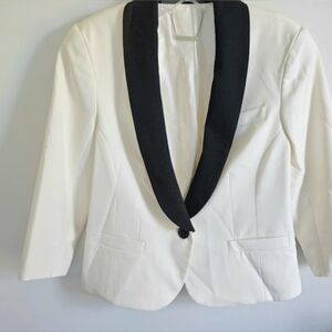 Trina Turk Tuxedo Style White Blazer Black Lapels